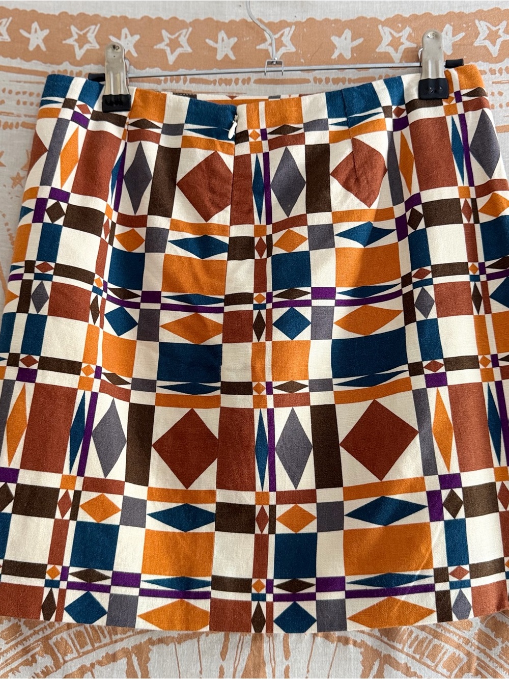 Sezane Geometric Plaid Mini Skirt in Navy, Mustard, Rust & Cream - Picture 3 of 8